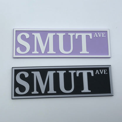 Smut Ave Bookshelf Sign