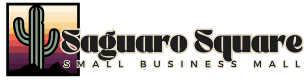 Logo of Saguaro Square Small Business Mall with a cactus design on a white background